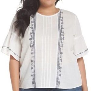 Vince Camuto Ruffle Sleeve Embroidered Crinkle Top